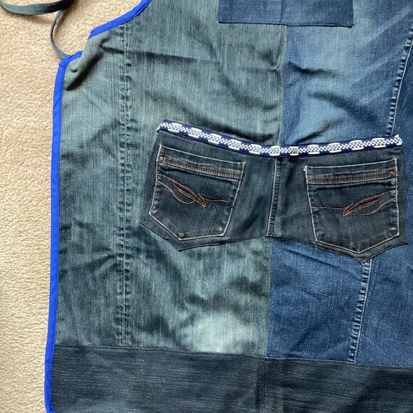 Handmade Denim Men's Women's Apron One Size Upcycle Recycled Jeans Cooking - Picture 3 of 4